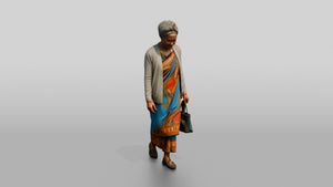 Elderly African Woman in a Colorful Khanga Dress - 3D character model, view 1