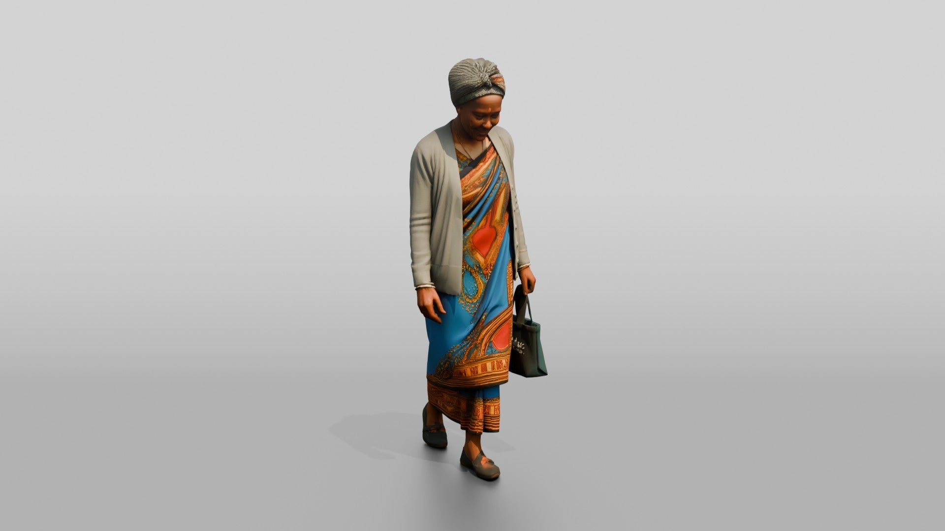 Elderly African Woman in a Colorful Khanga Dress