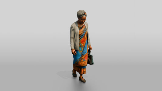 Elderly African Woman in a Colorful Khanga Dress - 3D character model, view 1