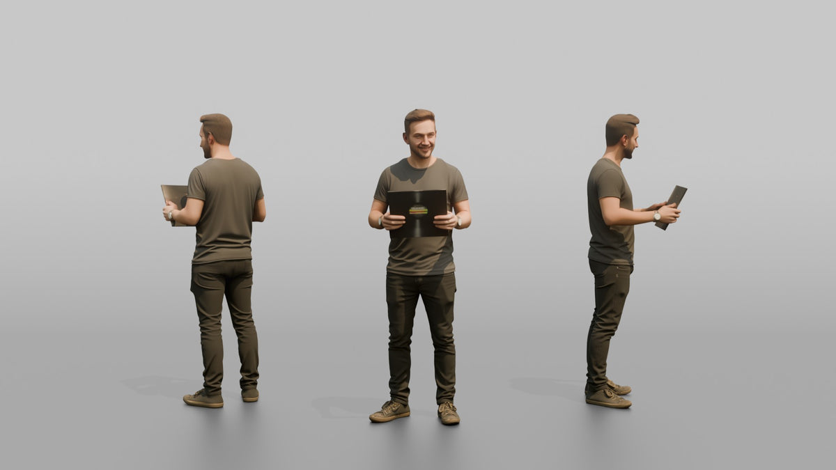 Club DJ Man Holding A Vinyl Record - 3D character model, view 1
