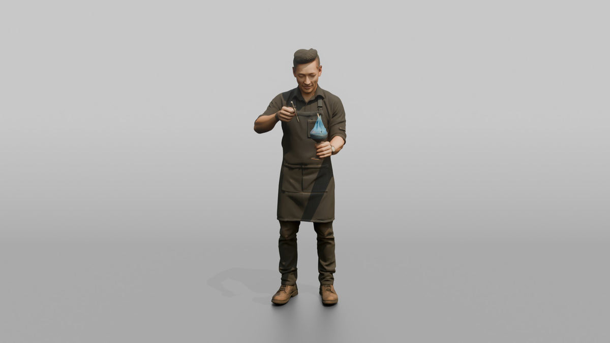 Bartender Man Lighting A Flaming Cocktail - 3D character model, view 5
