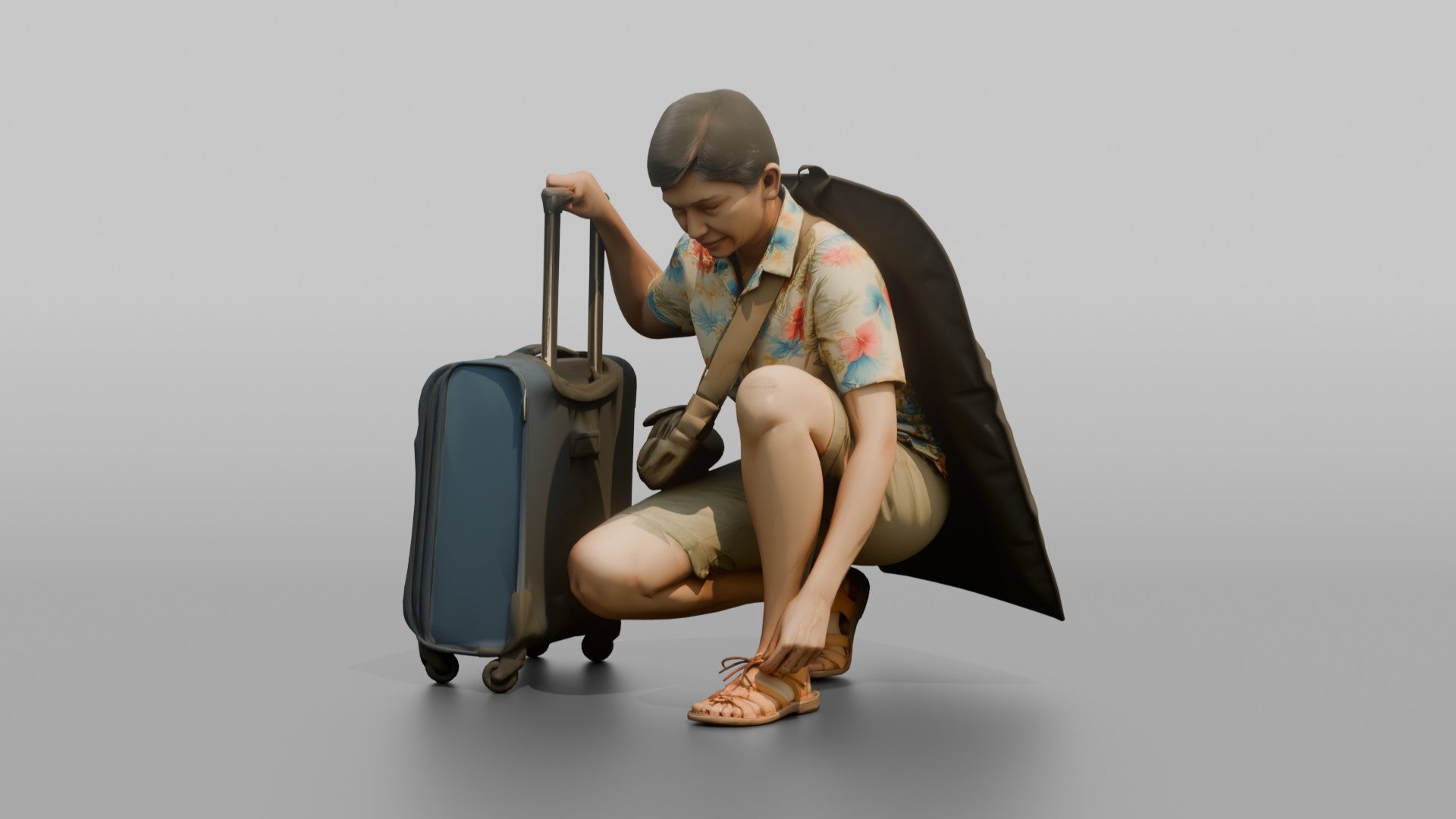 Traveler Tying Her Shoelace