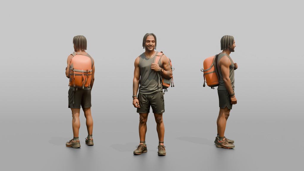 Hiker Slinging a Pack Over One Shoulder