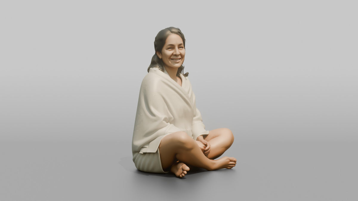 Spa Client Woman Sitting Relaxed With A Towel Wrapped Around The Shoulders - 3D character model