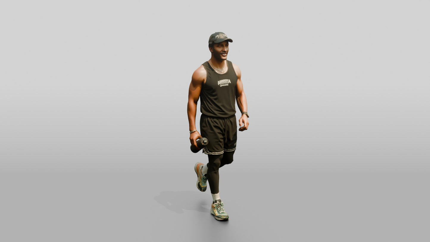 Multicultural Man Walking Dynamically in Athletic Tank Top