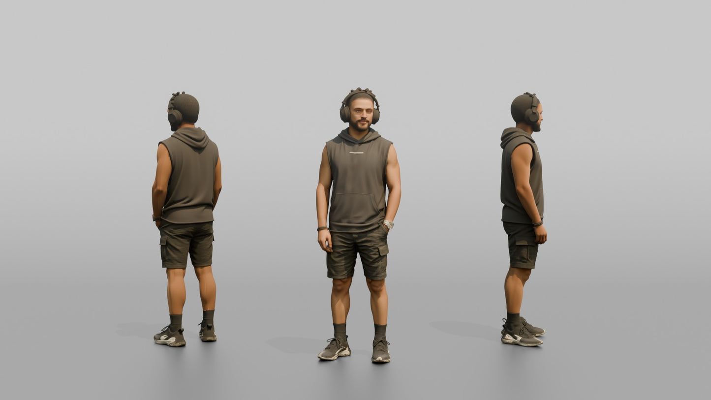 Vacationer Wearing Sleeveless Hoodie And Shorts