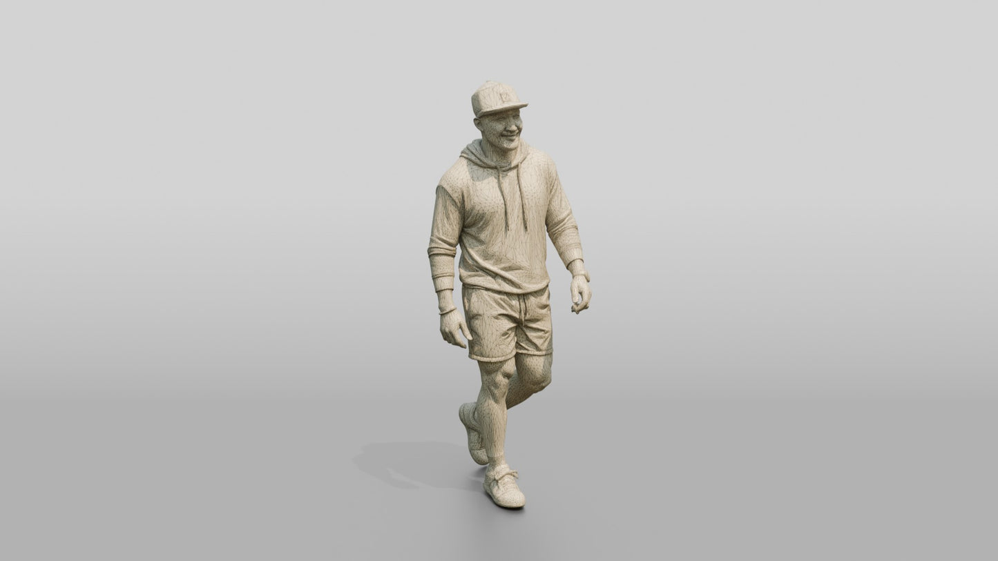 Latino Man Striding on the Boardwalk in Terry Hoodie