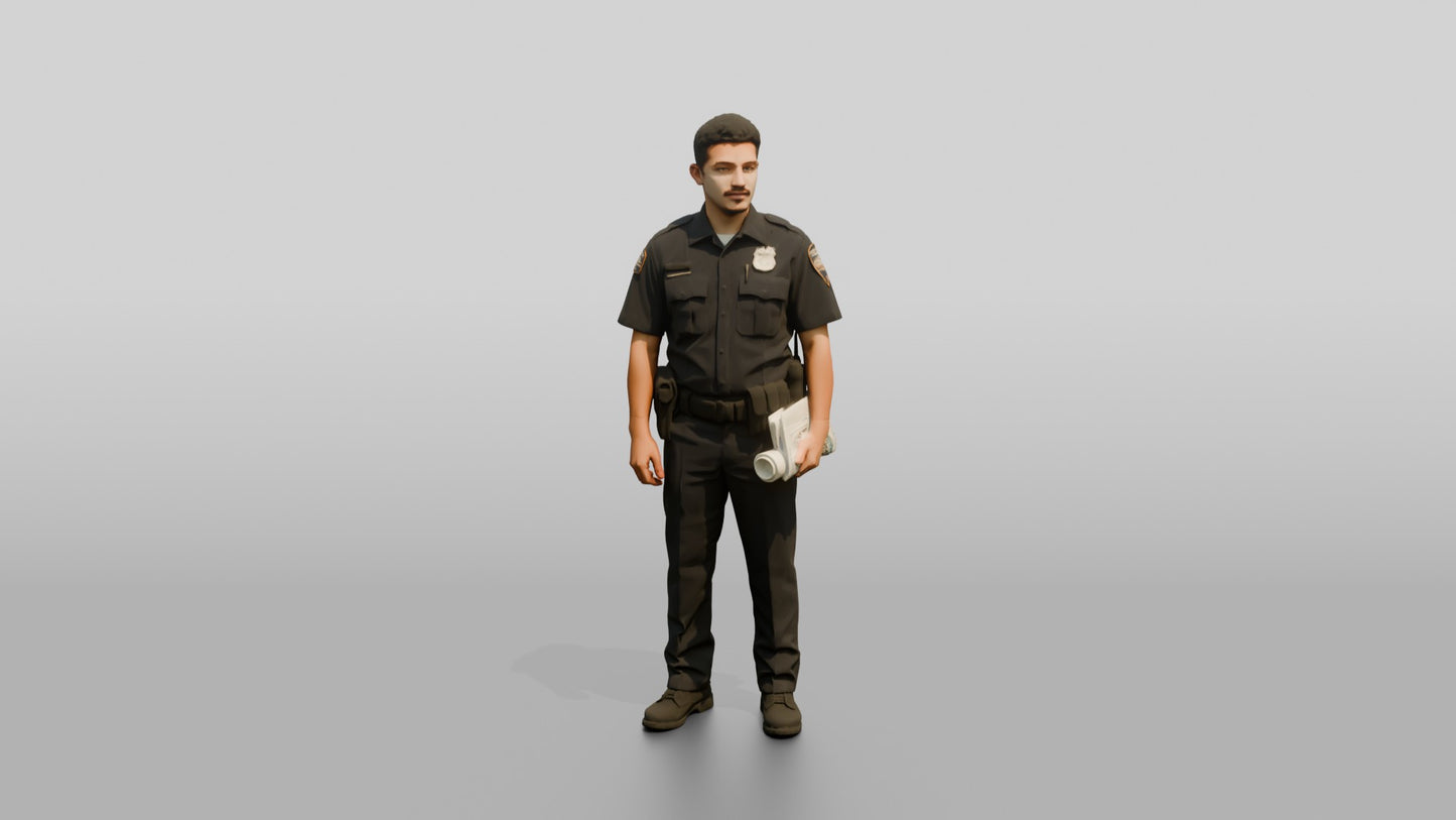 Police Officer Holding a Rolled Document