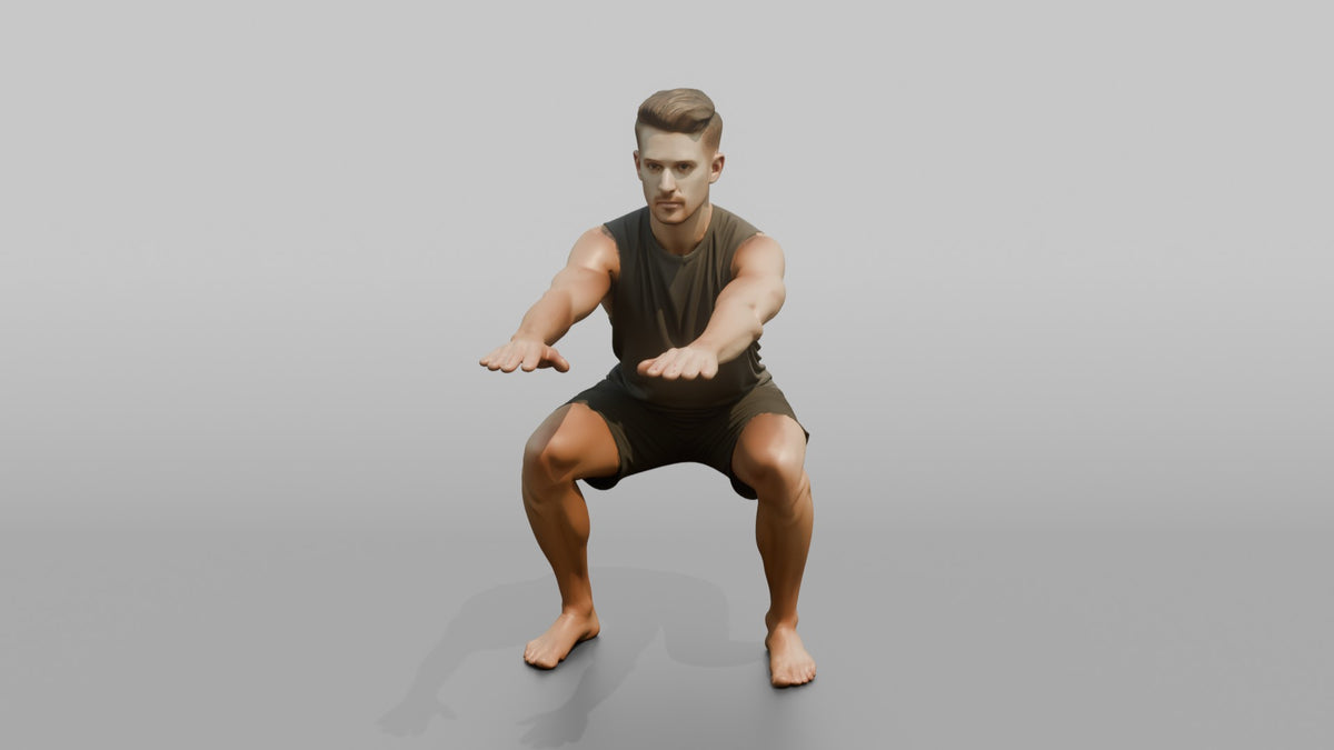 Fitness Influencer Man Holding A Deep Squat Position - 3D character model, view 4