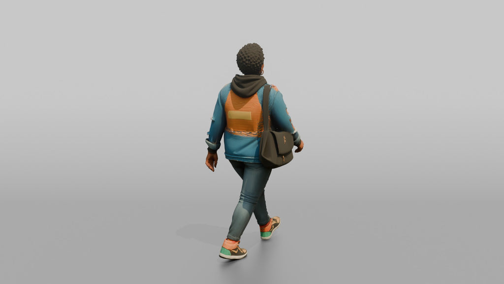 African Woman in Patched Denim Jacket Walking