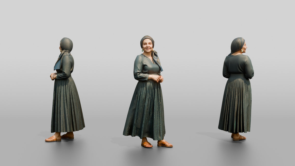 Middle Eastern Woman in Gold-Dot Pleated Skirt - 3D character model