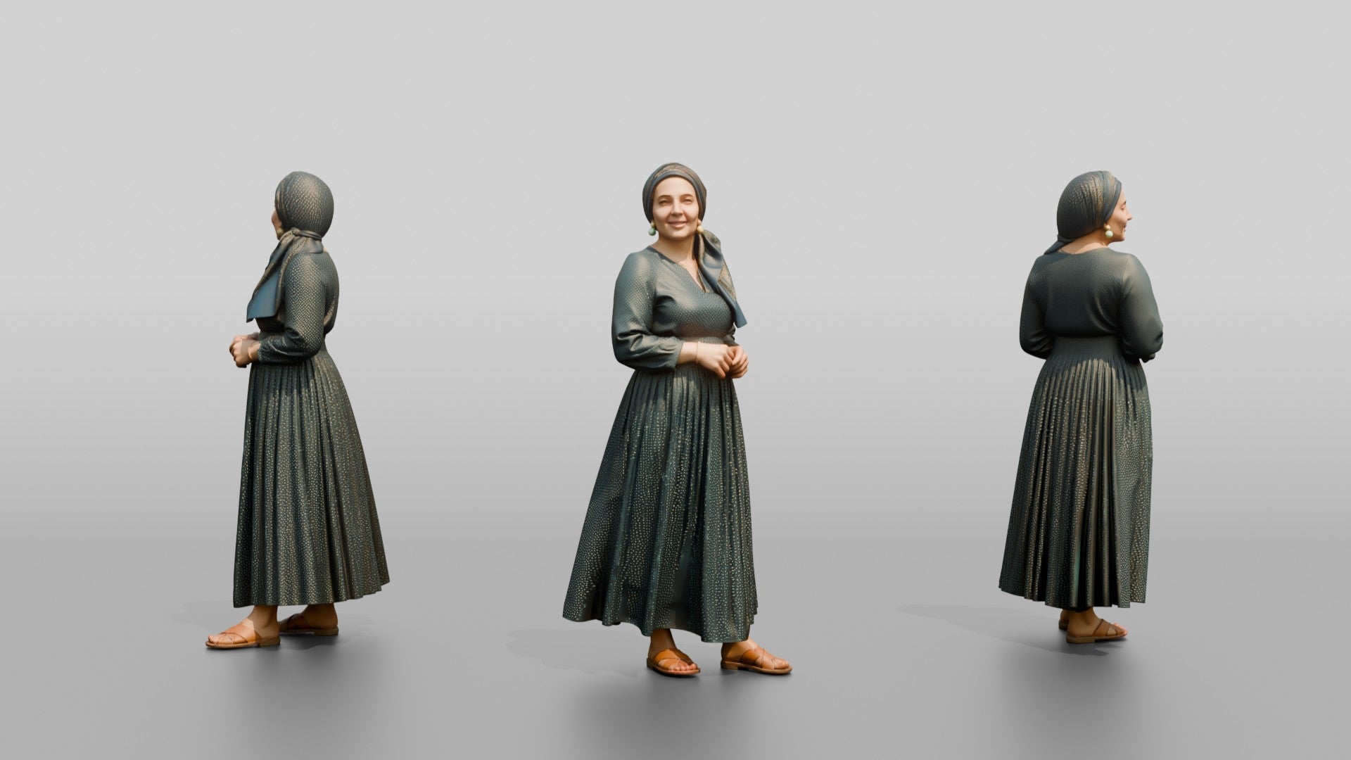 Middle Eastern Woman in Gold-Dot Pleated Skirt