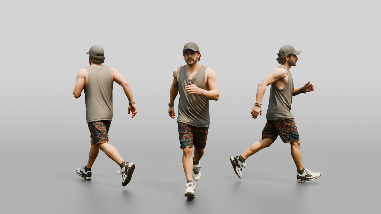 Latino Man Striding Powerfully Down the Boardwalk