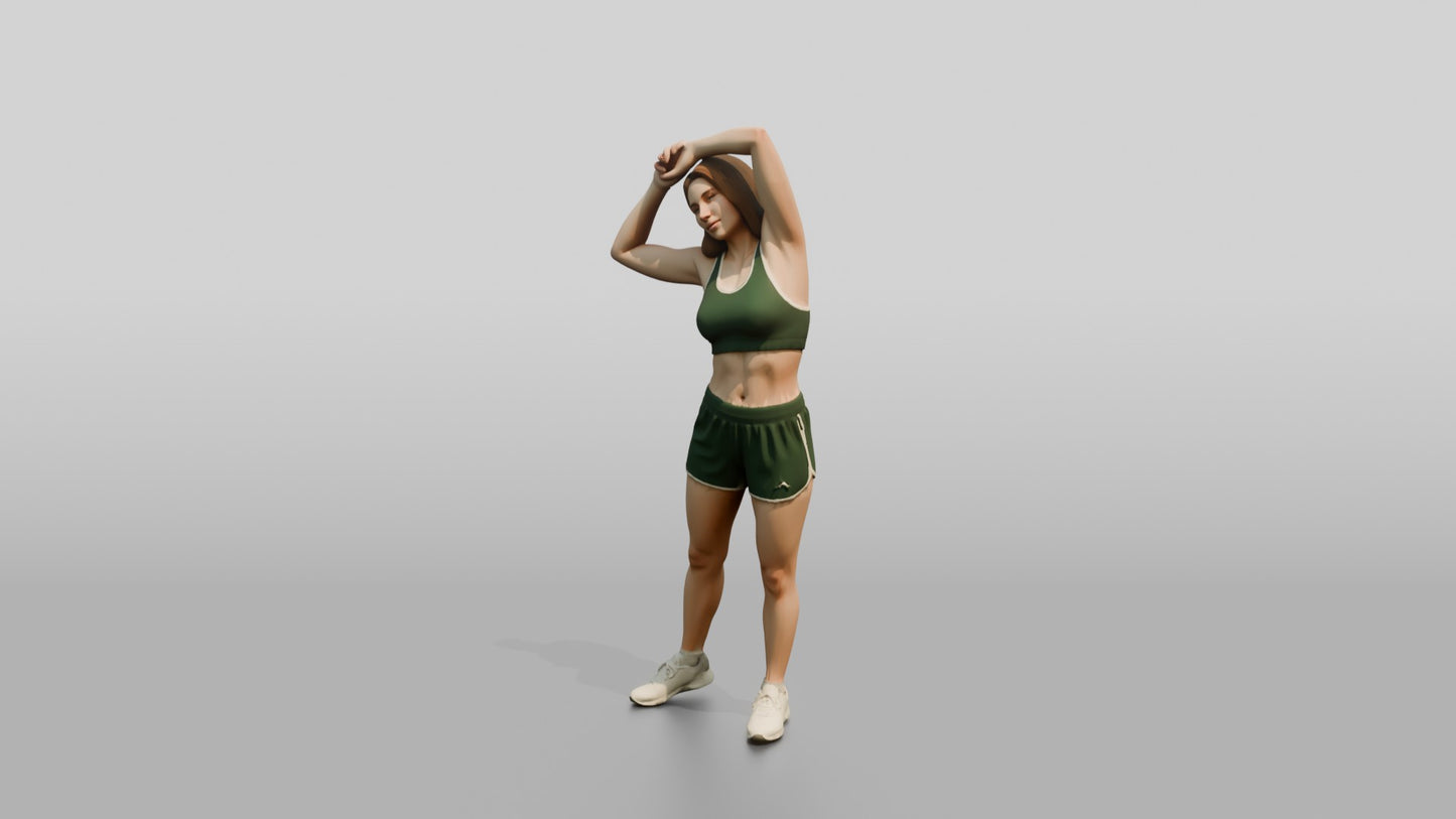 Athletic Woman Stretching in Green Sports Shorts