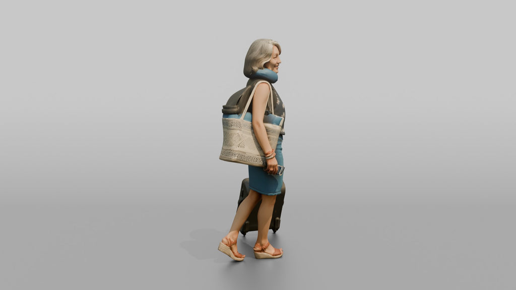 Traveler Carrying A Beach Bag And Backpack