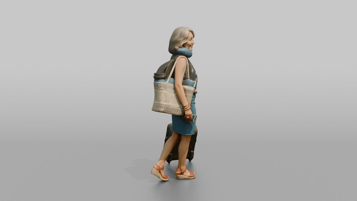 Traveler Carrying A Beach Bag And Backpack - 3D character model, view 2