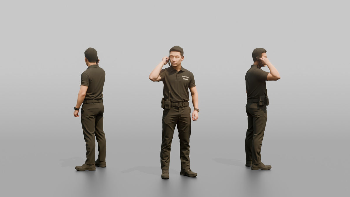 Door Staff Man Adjusting An Earpiece - 3D character model, view 1