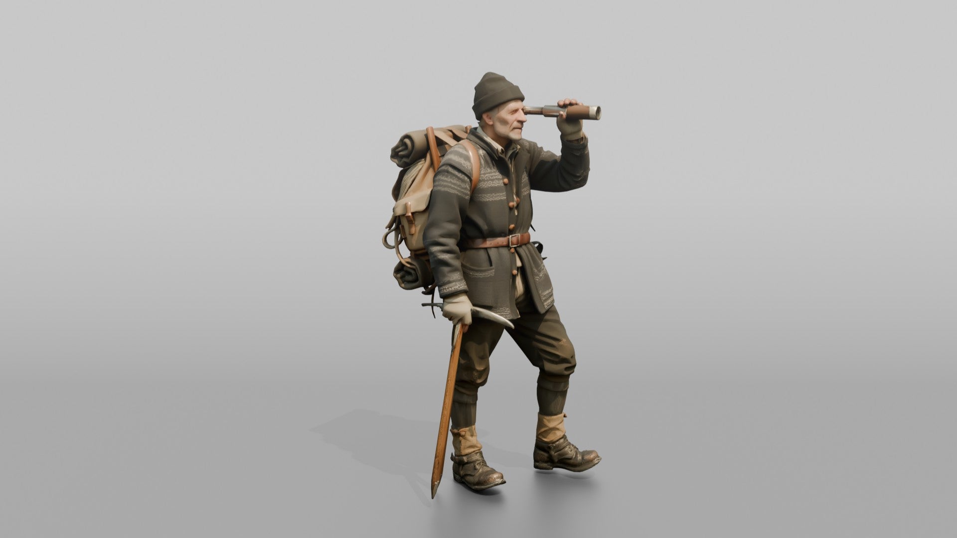 Mountaineer Looking Through a Monocular