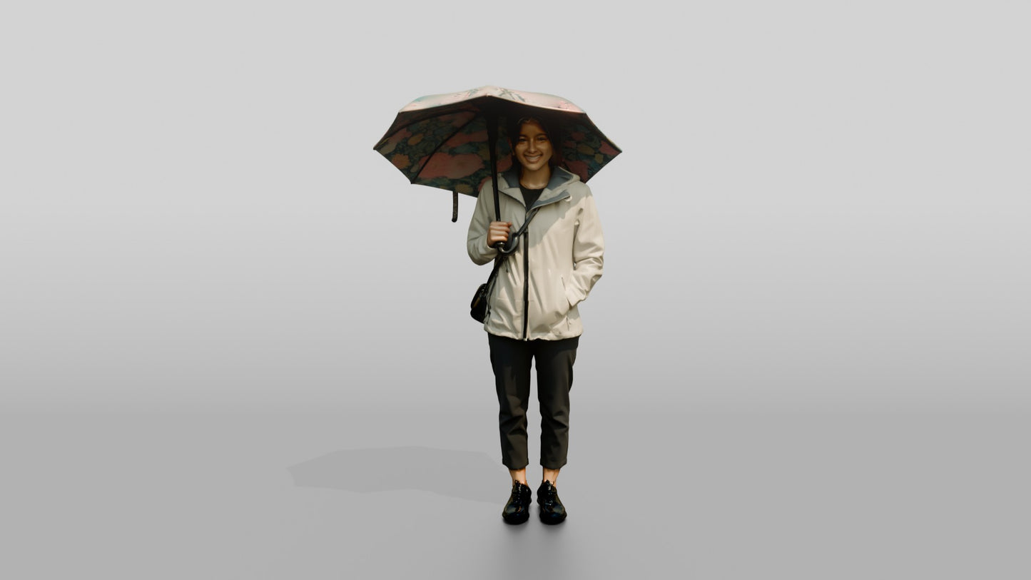 Southeast Asian Woman in White Rain Jacket