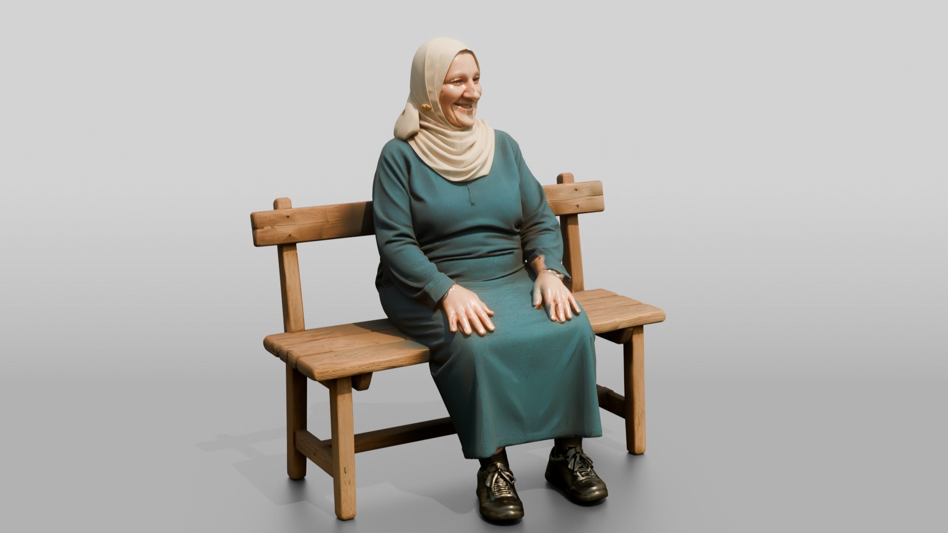 Stocky Elderly Egyptian Woman in Hijab and Kaftan