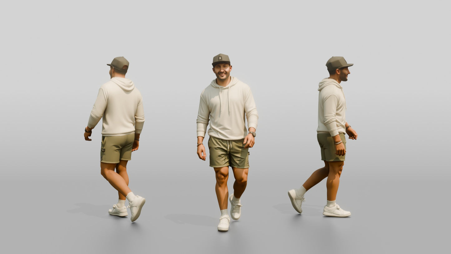 Latino Man Striding on the Boardwalk in Terry Hoodie