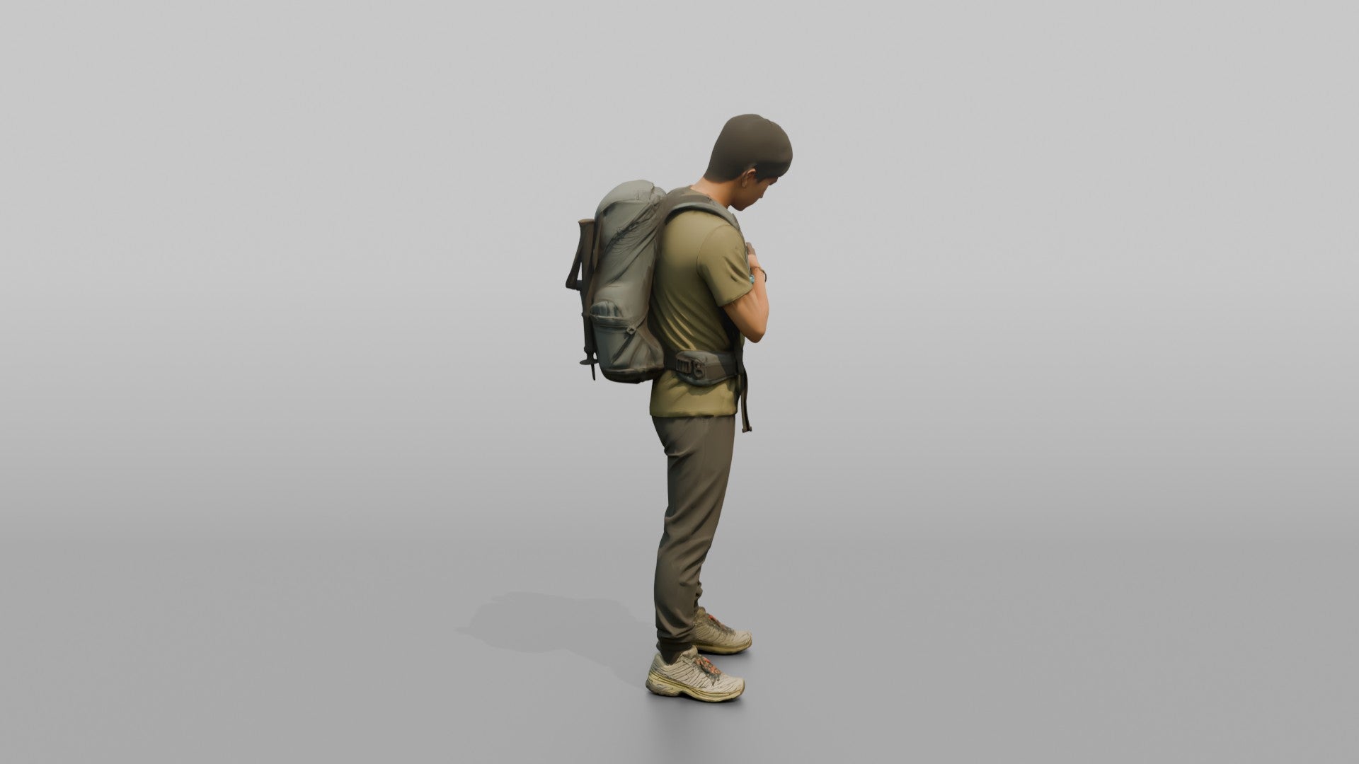 Hiker Adjusting His Backpack Strap