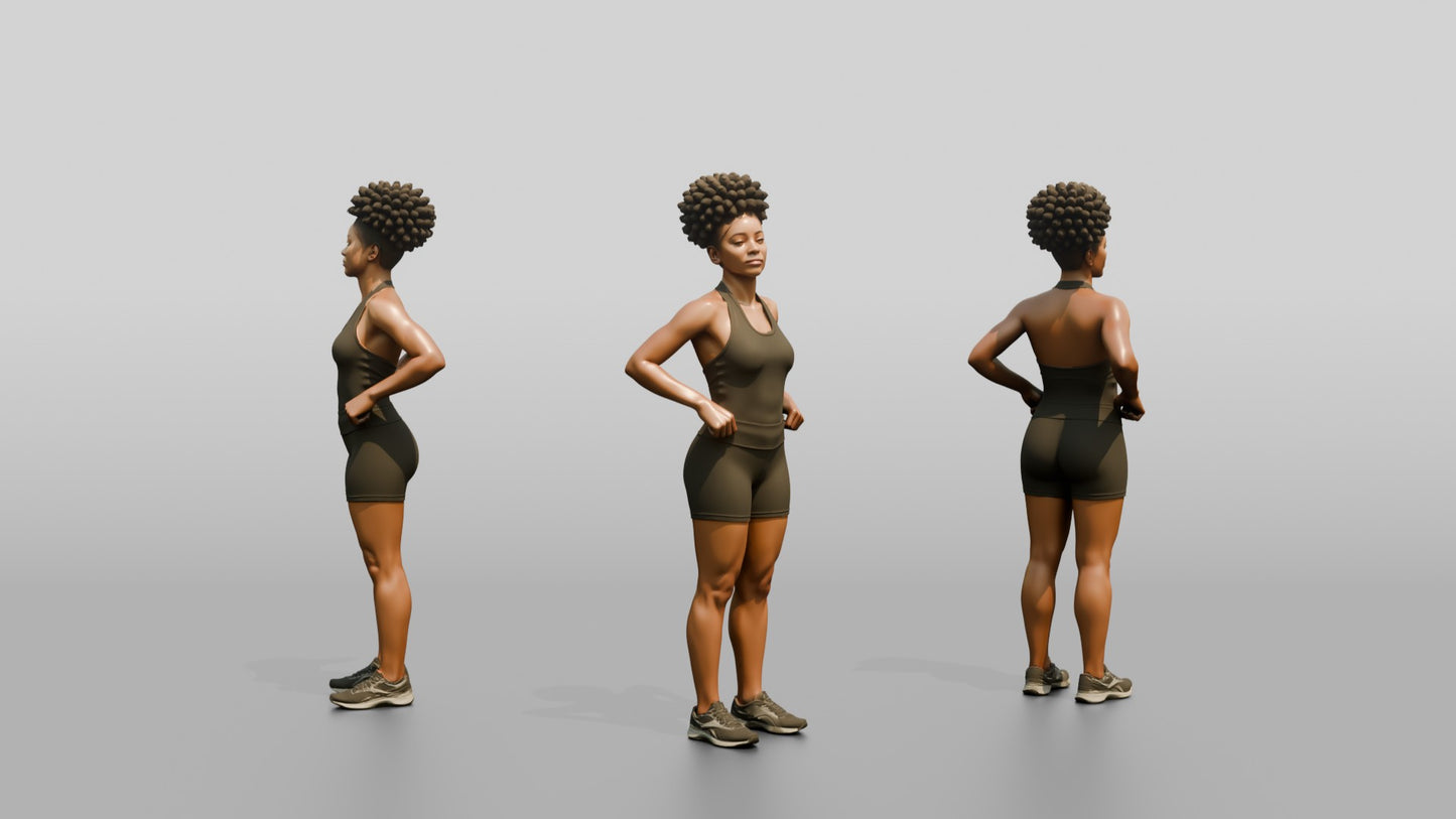 Black Woman in Olive Tank and Shorts Hands on Hips