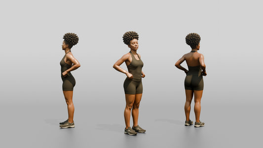 Black Woman in Olive Tank and Shorts Hands on Hips - 3D character model