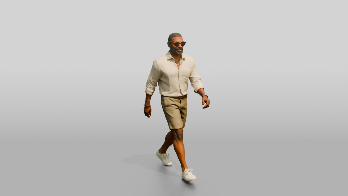 African-American Gentleman Walking the Boardwalk in Linen Shirt