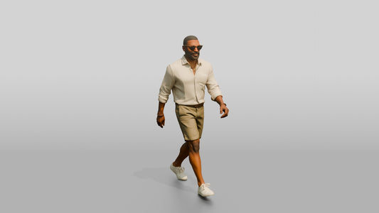 African-American Gentleman Walking the Boardwalk in Linen Shirt - 3D character model, view 1