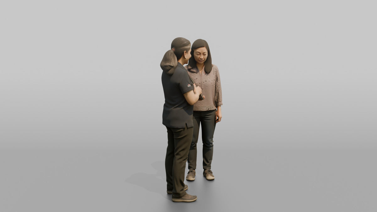 Woman Sales Associate Helping A Customer Locate An Item On A Tablet - 3D character model, view 2