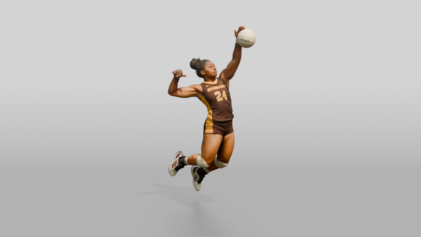 Black Female Volleyball Player in Maroon and Gold Jersey