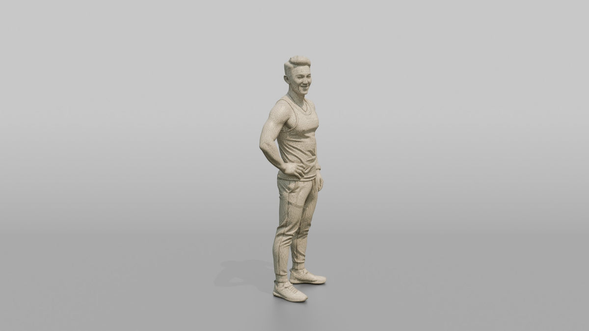 Fitness Influencer Man Standing With One Hand On Hip - wireframe topology preview