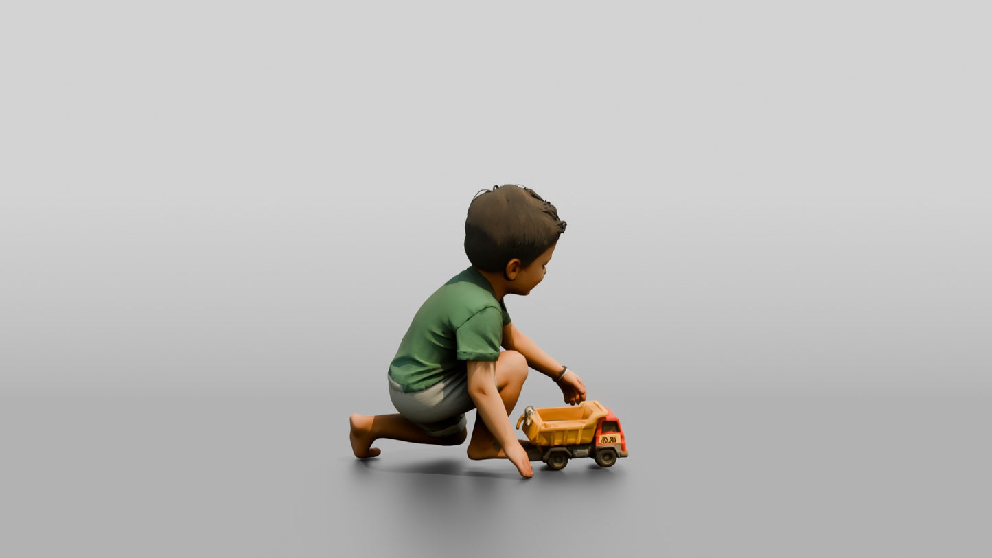 Toddler Greek Boy Pushing a Toy Truck