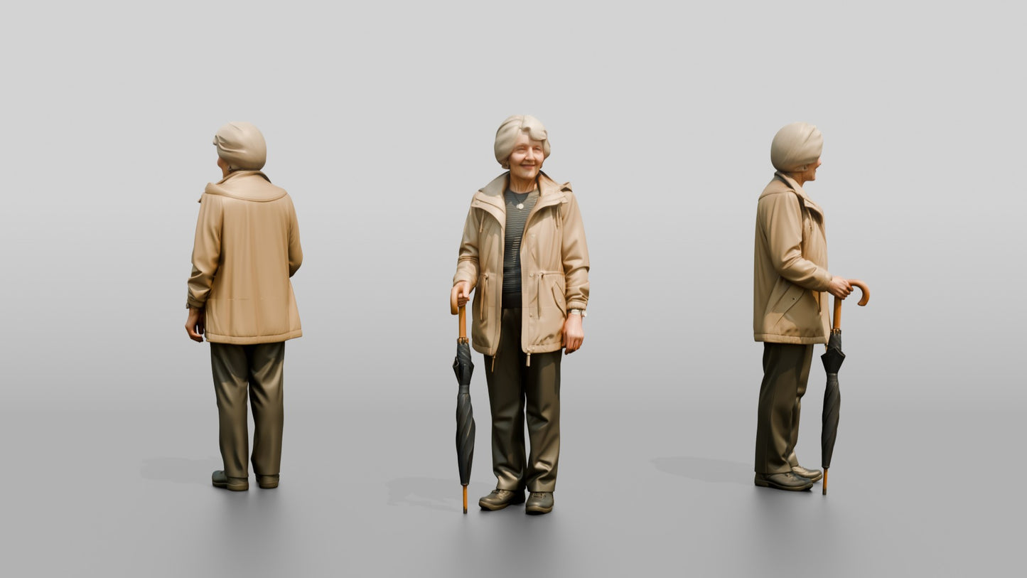 Elderly White Woman Standing with an Umbrella