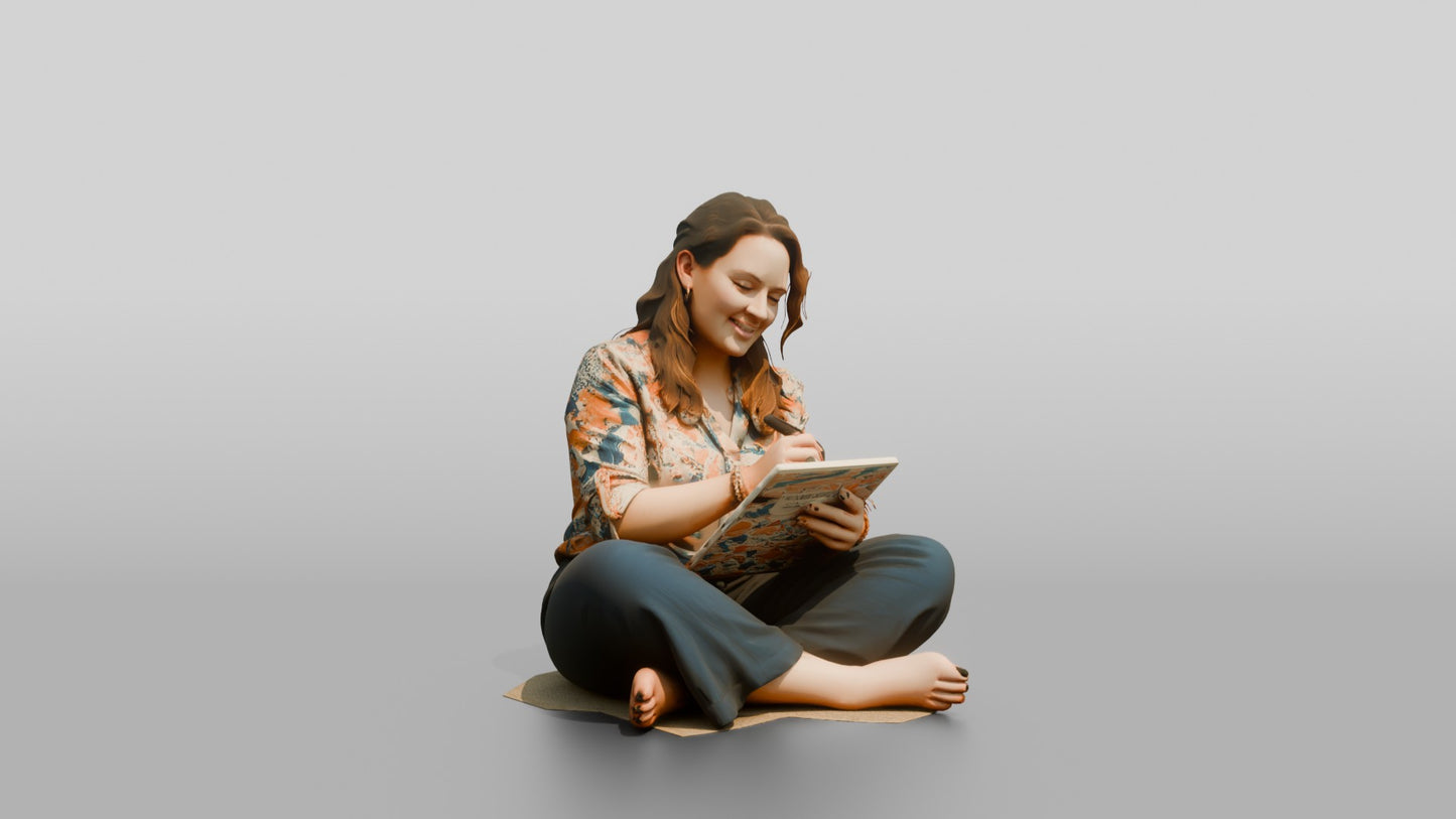Woman Seated on the Floor with a Tablet