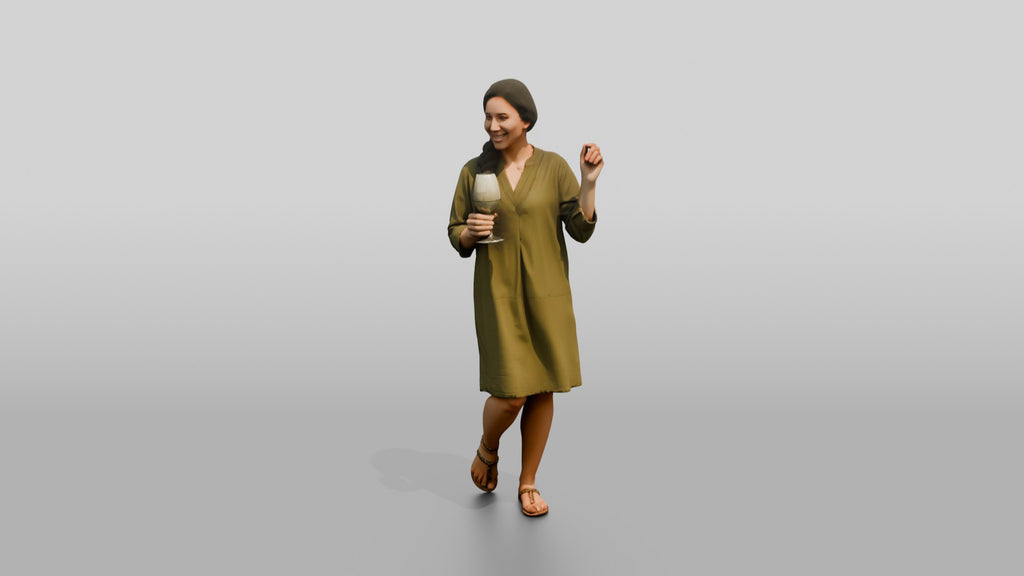 Woman with a Cocktail in an Olive Dress
