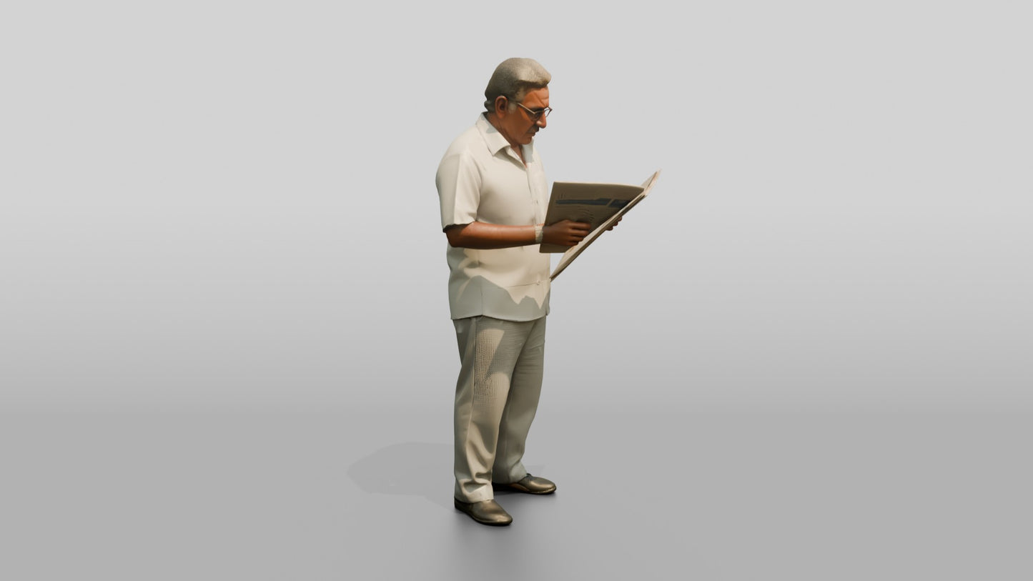 Elderly Stocky Cypriot Man Reading a Newspaper