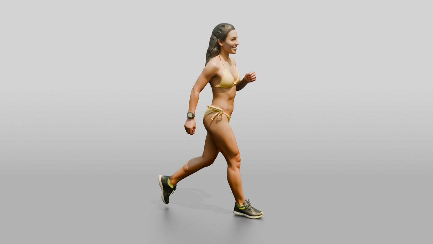 Latina Woman in Yellow String Bikini Beach Walk