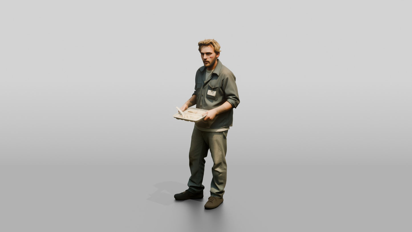 Slim Caucasian Male Prisoner Holding a Plastic Food Tray