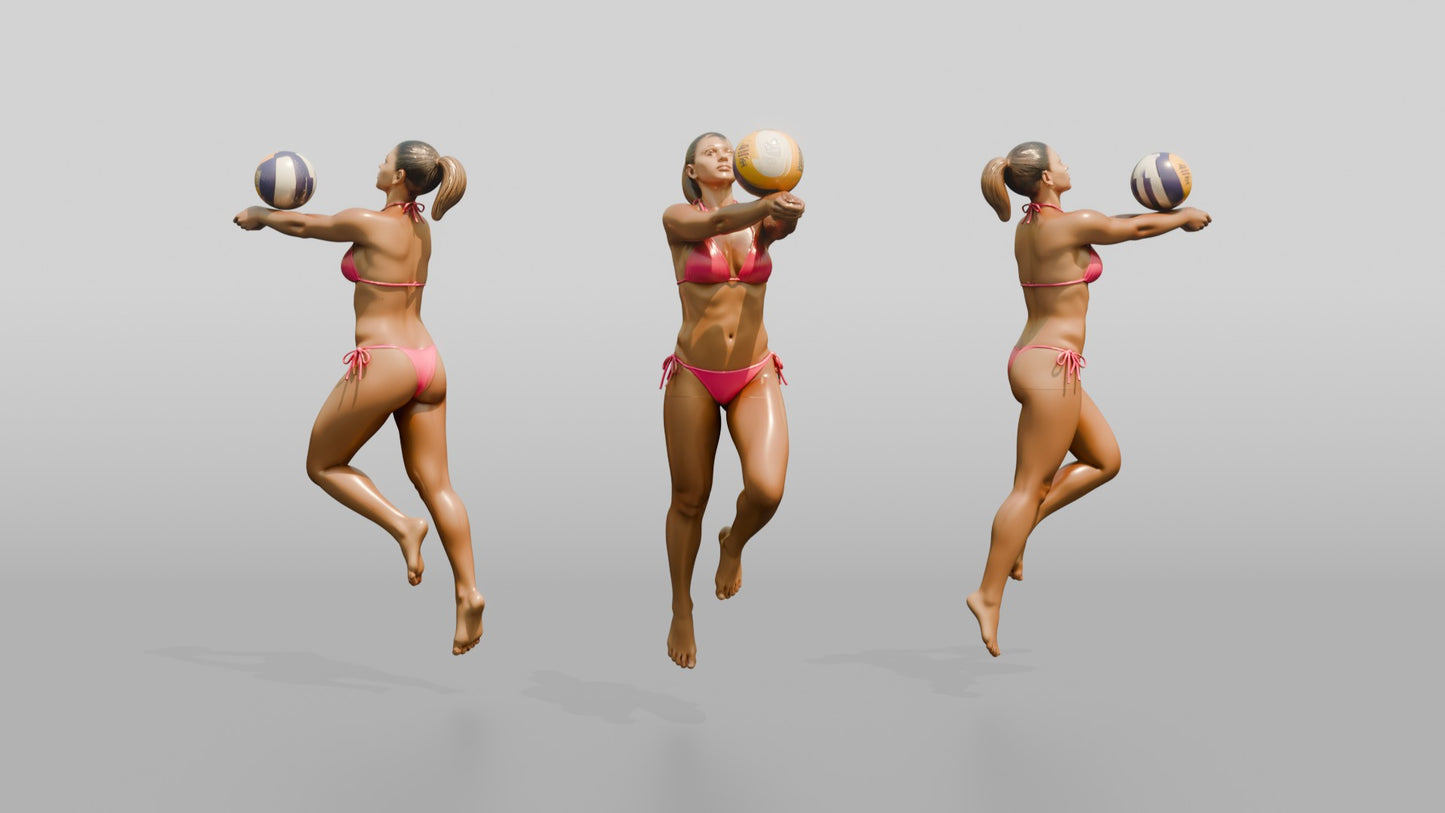 Latina Woman Diving for Beach Volleyball