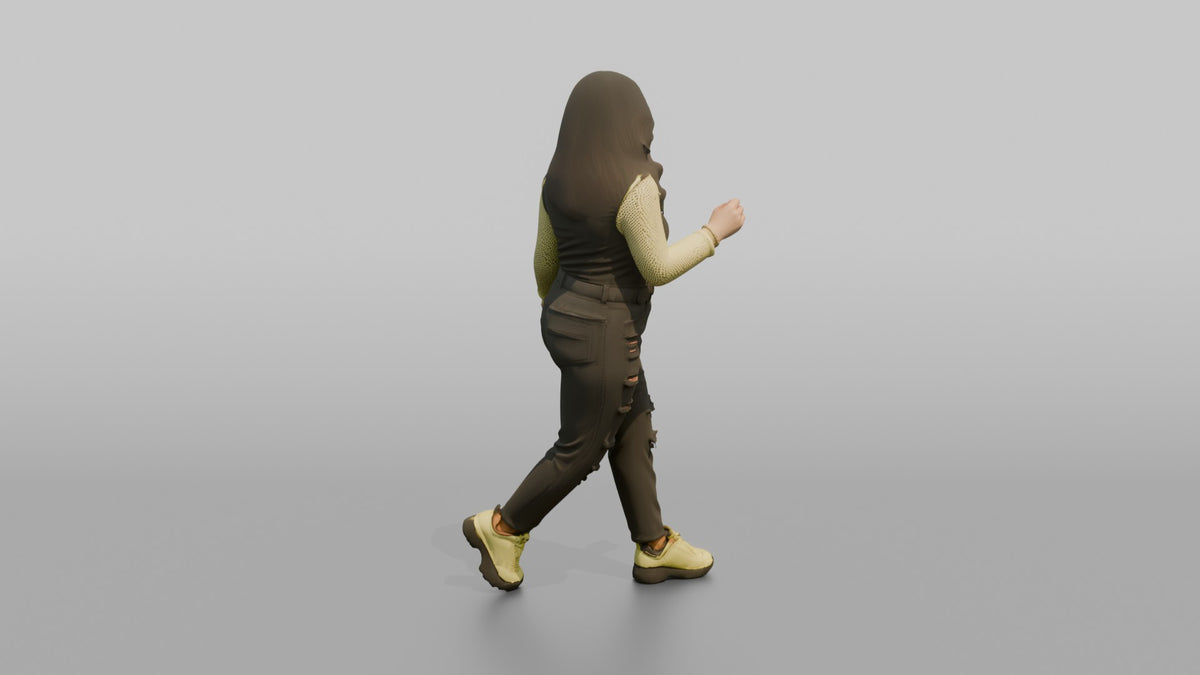 Patron Woman Wearing A Neon Mesh Top Layered Over A Tank, Energetic Stance - 3D character model, view 3