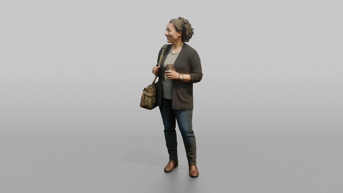 Mother Carrying A Diaper Bag And A Coffee Cup - 3D character model, view 4
