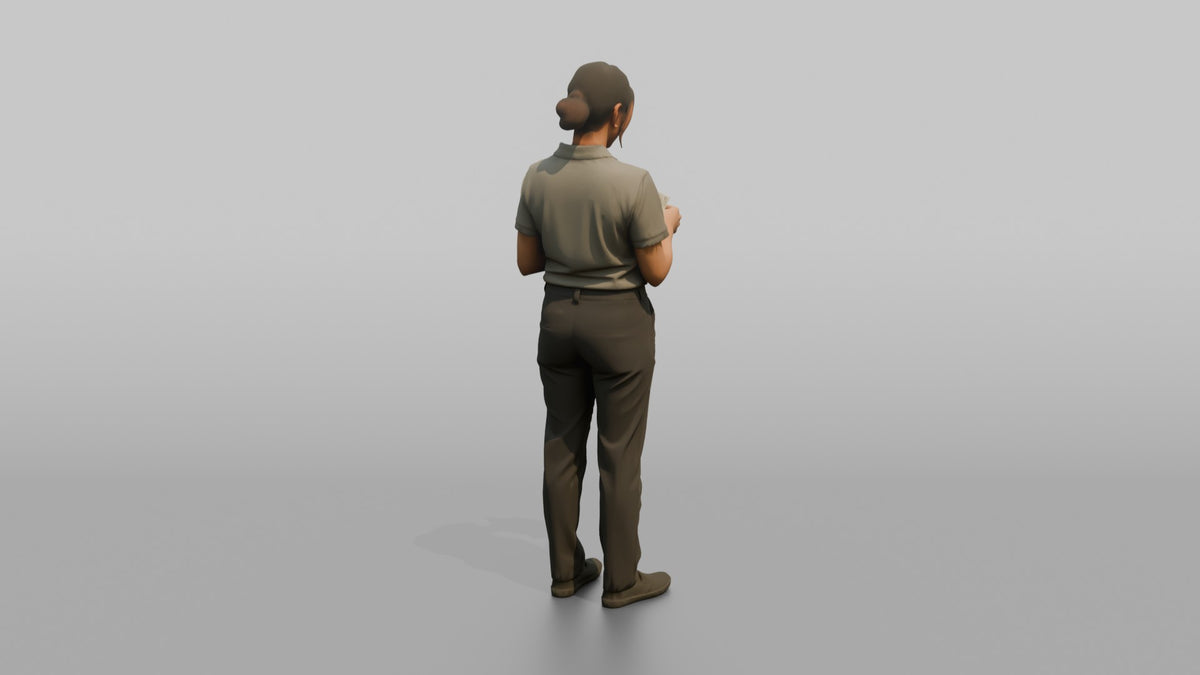 Woman Cashier Counting A Stack Of Cash Bills - 3D character model, view 3