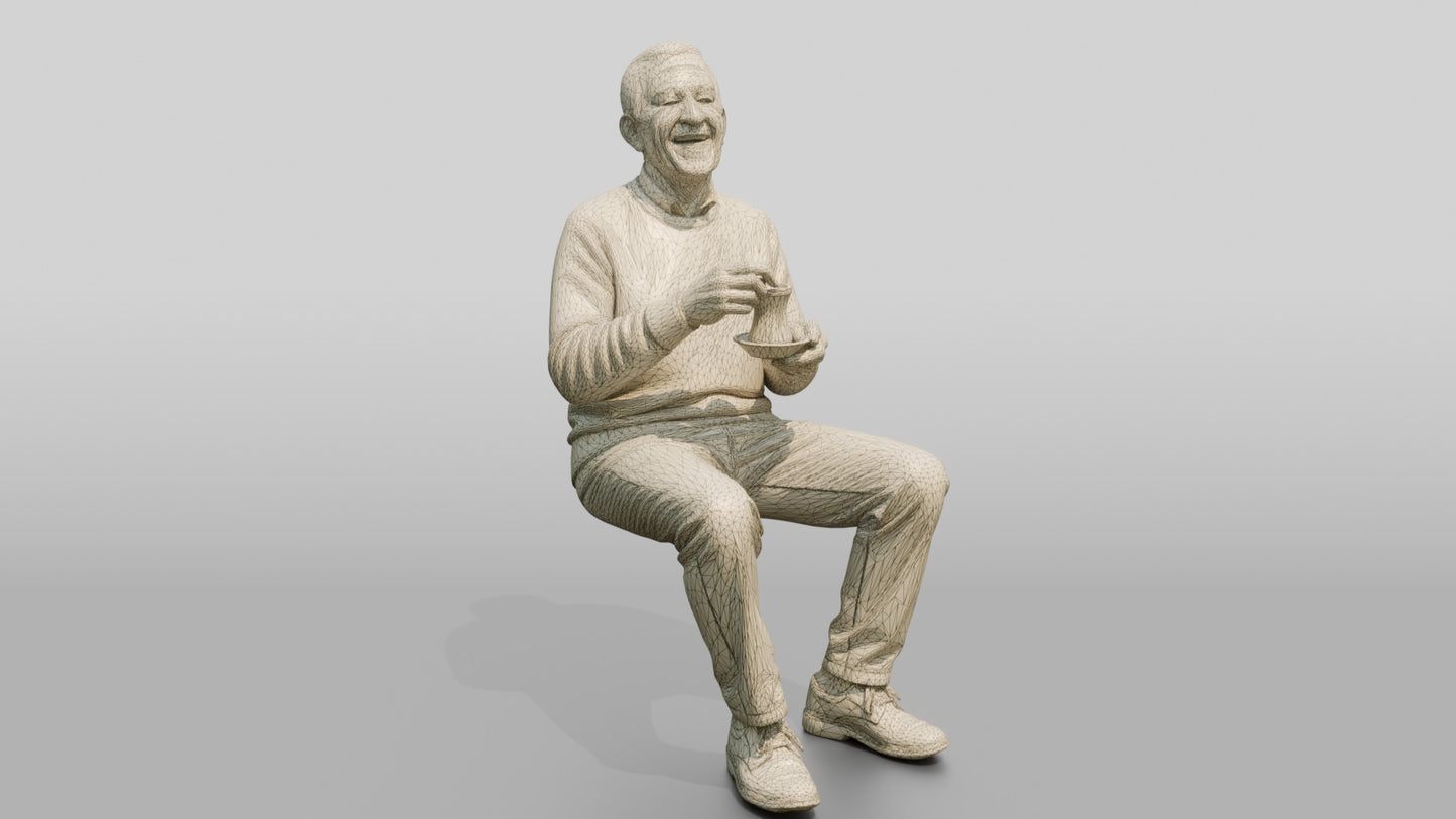 Elderly Man Laughing with Tea Glass