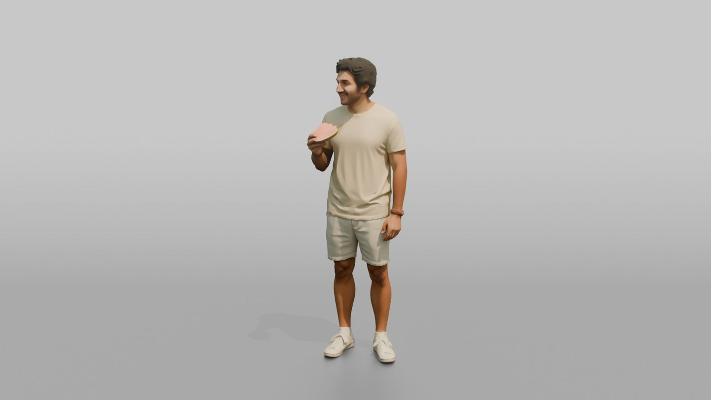 Vacationer Wearing Pastel Yellow Tee And White Shorts