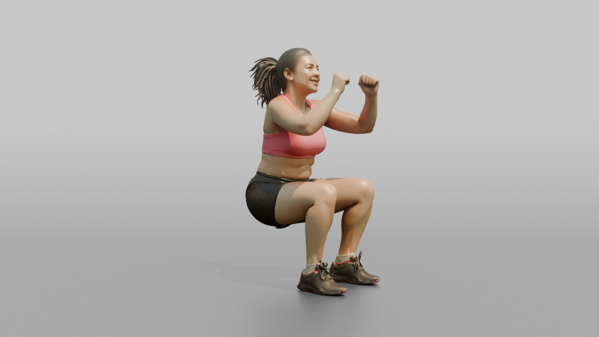Bodyweight Athlete Woman Mid-air During A Jump Squat - 3D character model, view 2