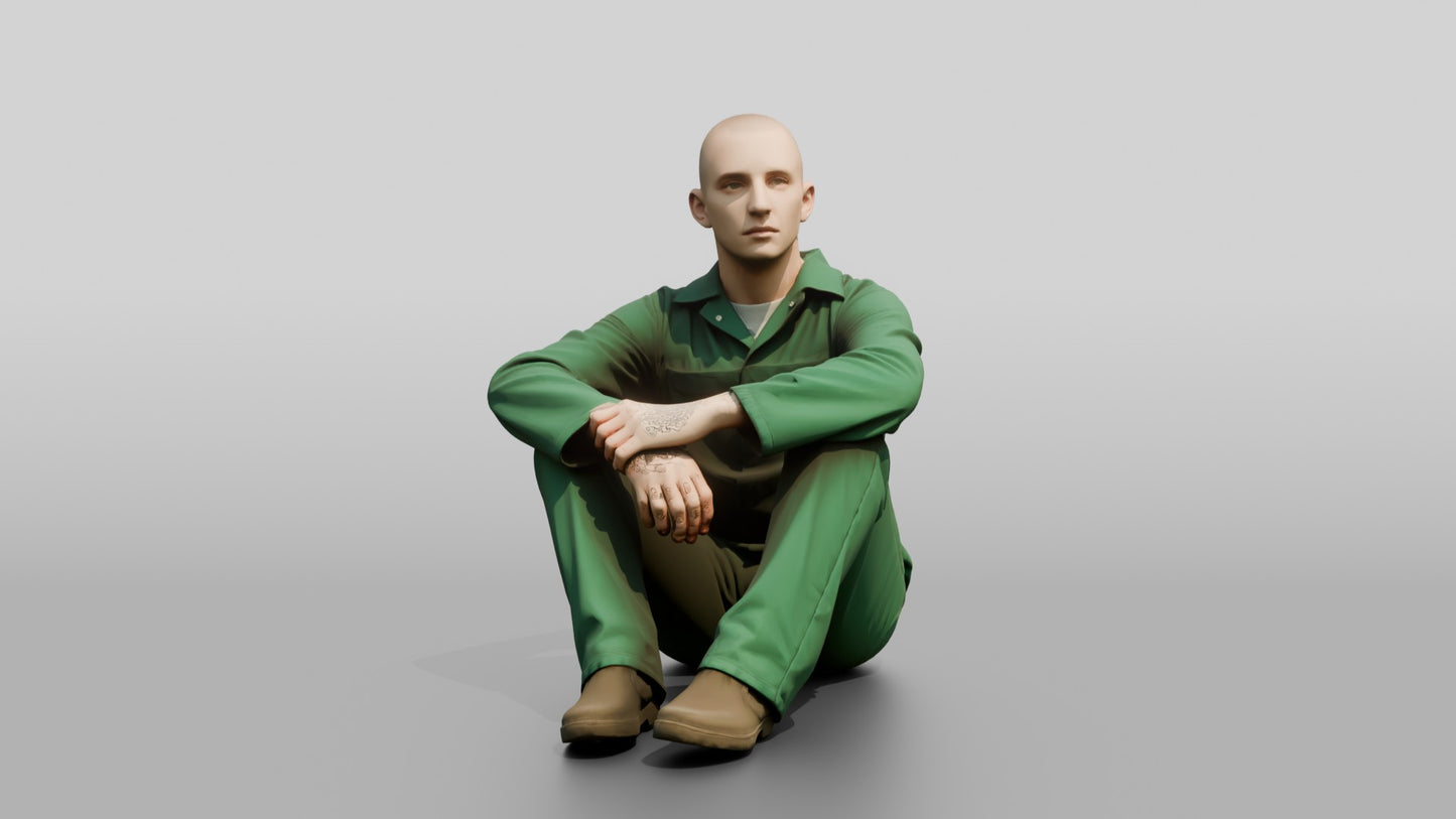 Caucasian Male Prisoner in a Green Uniform