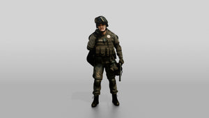 Riot Police Officer Standing with Baton - 3D character model, view 1