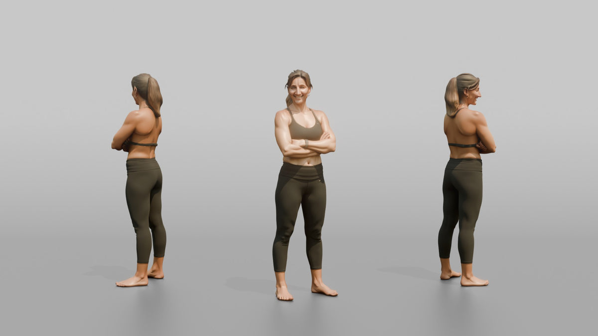 Physique Model Woman Standing With Arms Crossed, Confident Post-workout Stance - 3D character model, view 1